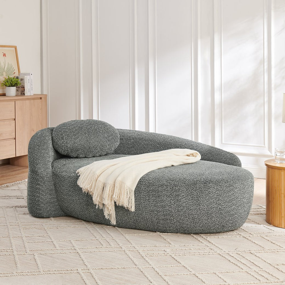 English Elm Modern Oval Bouclé Lounge Chair with Sculpted Armrest for Bedroom or Living Room Dark Gray W487P456131