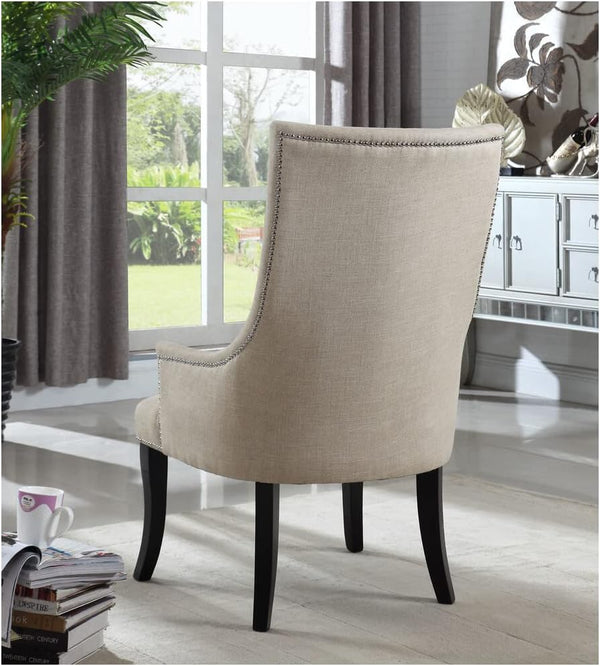 English Elm High Back Wingback Accent Chair Polyester Upholstery Nailhead Trim Tailored Living Room Seat Black+Natural B011P439042
