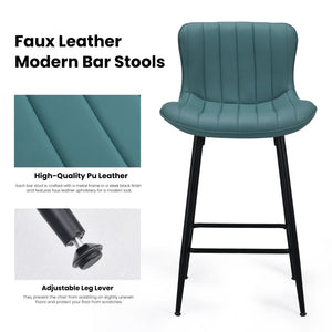 English Elm 26 Inch Counter Stools Set of 2 Faux Leather Modern Ergonomic Counter Chairs with Chrome Base, Cozy Seat Green T3623P380364