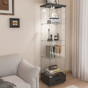 English Elm Modern Glass Display Cabinet With Led Lights - Stylish 4-Shelf Storage For Collectibles & Decor W241P268241