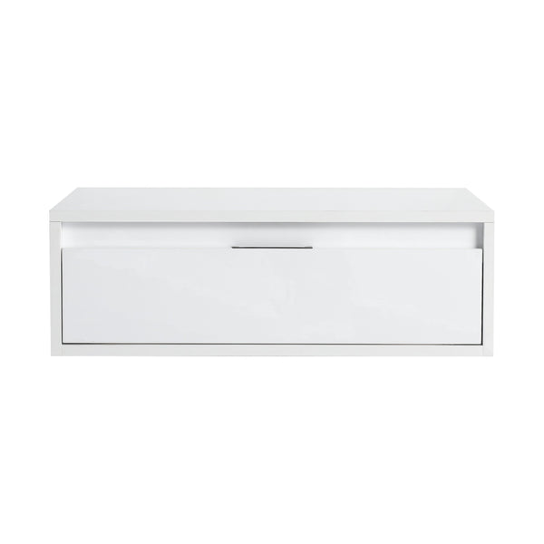 English Elm 72" Freestanding Bathroom Vanity With Resin Sink & Side Cabinet - Modern Glossy White Design, Ample Storage Options W999S00437