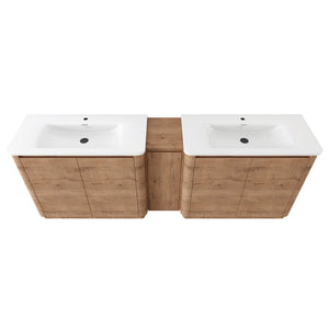 English Elm 92'' Freestanding Double Sink Bathroom Vanity Oak Melamine Soft Close Storage Set W999S00517