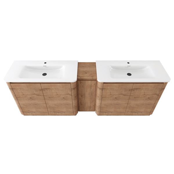 English Elm 92'' Freestanding Double Sink Bathroom Vanity Oak Melamine Soft Close Storage Set W999S00517