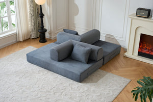 English Elm 59'' Corduroy Floor Sofa Convertible Sleeper with Bolster Pillow for Studio Living Gray W3434P449859