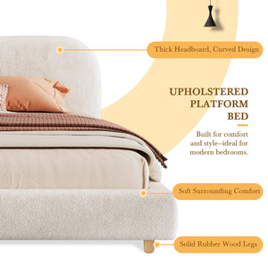 English Elm King Boucle Upholstered Platform Bed Curved Headboard Solid Wood Legs Bedroom N757P210314W-1