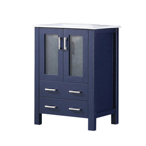 English Elm Navy Blue Bath Vanity - 24" W X 18.25" D, Elegant White Ceramic Top & Organized Storage Solution B2731P260415