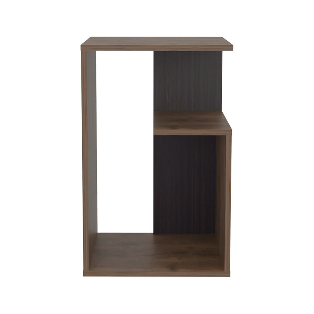 English Elm Side Table – 25" H Dark Oak Minimalist Design With 2 Open Shelves For Stylish Storage & Display B097P296867-GIGA