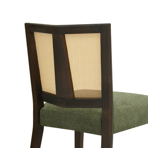 English Elm Christopher Knight Home® - Rattan Mid-Century Dining Chair Set of 2 with Woven Cane Back, Upholstered High-Density Seat Cushion Dark Brown,Green N771P254006L