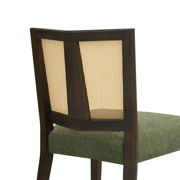 English Elm Christopher Knight Home® - Rattan Mid-Century Dining Chair Set of 2 with Woven Cane Back, Upholstered High-Density Seat Cushion Dark Brown,Green N771P254006L