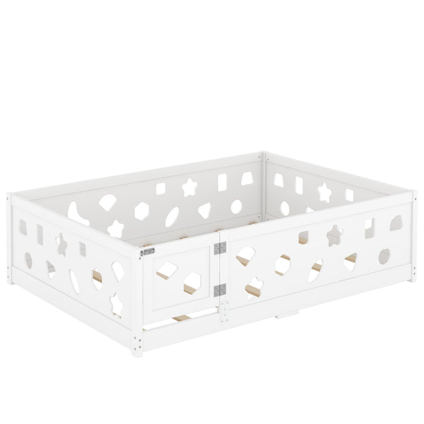 English Elm Full Size Floor Bed With Slats - Safe Solid Wood Frame For Kids, Teens, Modern Design & Easy Access W1820P240543