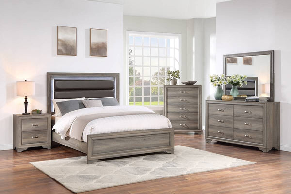 English Elm Modern Six Drawer Wood Dresser with Gold Hardware and Sculptural Legs for Bedroom B011P448745