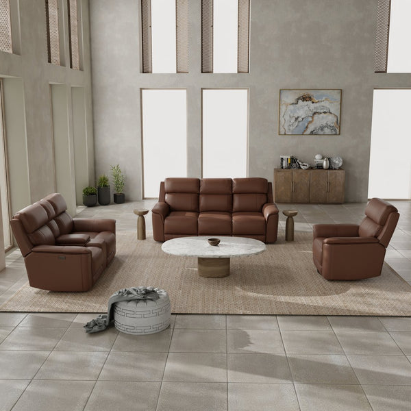 English Elm Oslo Genuine Leather Power Reclining Sofa Set with Usb Charging and Swivel Glider Pecan B339S00005