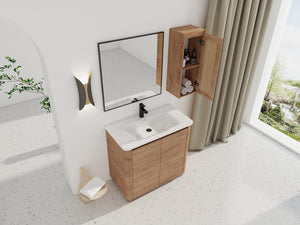 English Elm 36'' Freestanding Bathroom Vanity With Glossy Ceramic Sink & Soft-Close Doors For Stylish Storage W999S00402