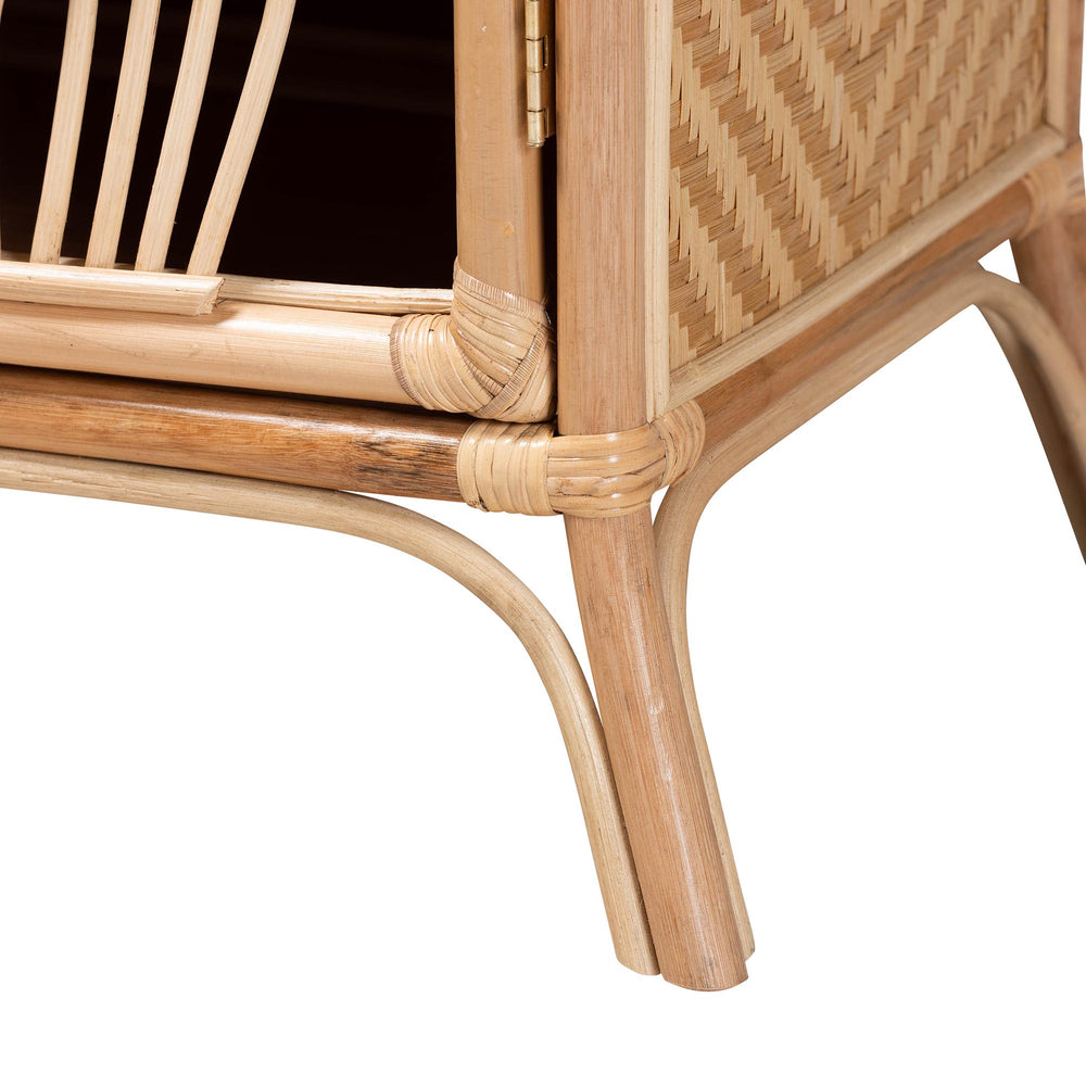 English Elm Modern Woven Rattan Bohemian Nightstand with Drawer and Open Shelf for Bedroom B2750P420375
