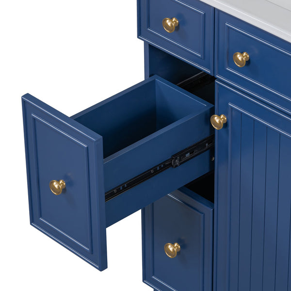 English Elm 24-Inch Bathroom Vanity Cabinet with Ceramic Sink, Space-Saving Storage, Solid Wood Feet, Durable Finish Blue WF532034AAC