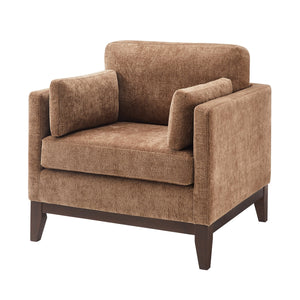 English Elm Chalco Mid-century Accent Chair Walnut Legs Polyester Upholstery Deep Foam Cushions Brown B050P429148