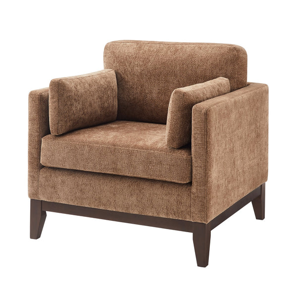 English Elm Chalco Mid-century Accent Chair Walnut Legs Polyester Upholstery Deep Foam Cushions Brown B050P429148