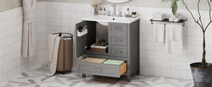English Elm 30" Gray Bathroom Vanity with Ceramic Sink, Solid Wood Frame, Soft-Close Door & 3 Drawers for Organized Style N729P177787E