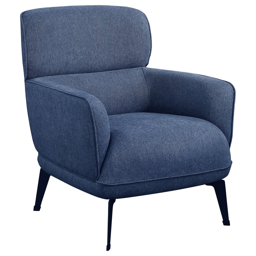 English Elm 1pc Modern Transitional Upholstered Crescent Arm Accent Chair with Rounded Track Arms and Metal Legs Blue 35 L x 31.25 W x 29 H B011P306686