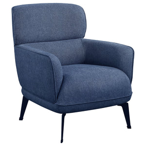 English Elm 1pc Modern Transitional Upholstered Crescent Arm Accent Chair with Rounded Track Arms and Metal Legs Blue 35 L x 31.25 W x 29 H B011P306686