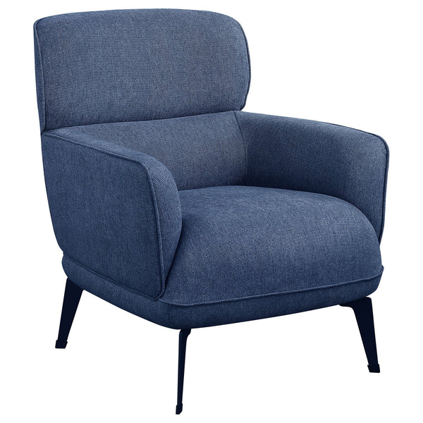 English Elm 1pc Modern Transitional Upholstered Crescent Arm Accent Chair with Rounded Track Arms and Metal Legs Blue 35 L x 31.25 W x 29 H B011P306686