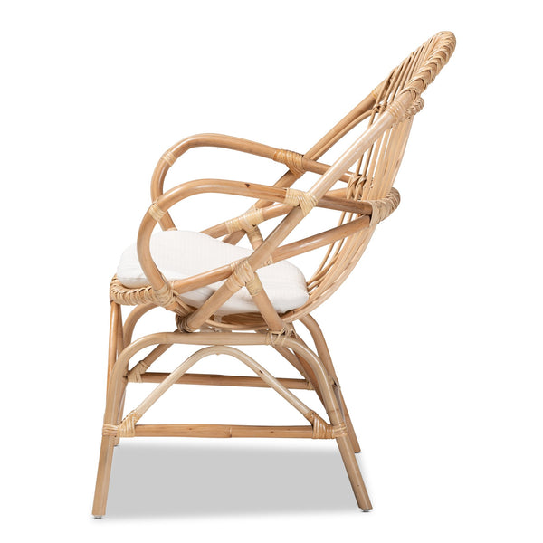 English Elm Modern Bohemian Rattan Accent Chair with Woven Backrest and White Upholstered Seat B2750P470037