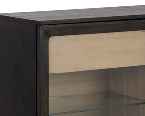 Sunpan Cecilia Sideboard - Elegant Mid-Century Design with Glass Doors, Smoke Grey Acacia & Brass Handles