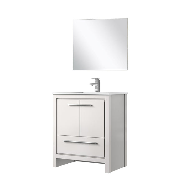 English Elm White Bath Vanity Set With 30" Quartz Top, Chrome Faucet & 28" Mirror For Modern Bathroom Upgrade B2731S02055-GIGA