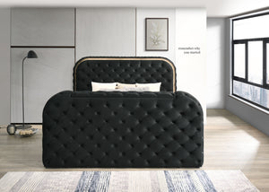 English Elm Kana Velvet Upholstered Eastern King Bed with LED Headboard, Fireplace Footboard & TV Lift, Bluetooth Speaker Remote Controlled Black 86.7 L x 12.6 W x 9.5 H B2726S00453