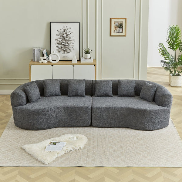 English Elm Curved Chenille Sectional Sofa Oversized Four Seat Cloud Foam Living Room Lounge W3505P355583