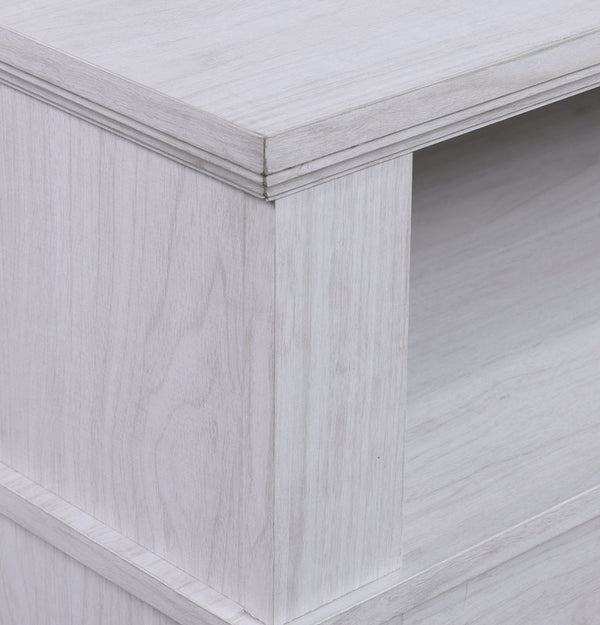 English Elm Tropea 58 Inch Open Shelf Media Console with Oak Finish and Cord Management B2749P413261