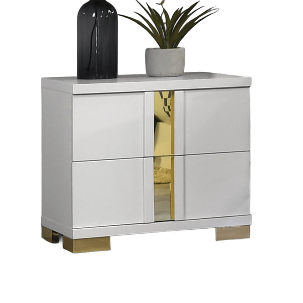 English Elm Attractive mirrored nightstand with gold handles and acrylic trim, 2-drawer bedside storage table White,White+Gold 27 L x 25 W x 19 H B011P326223