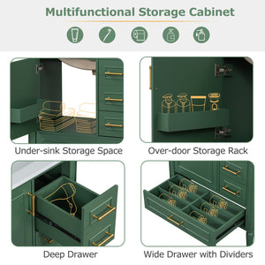 English Elm Traditional 30" Bathroom Vanity with Ceramic Basin, Soft-Close Door & Drawers, Gold Handles, Durable Wood Finish Green N729P184479F