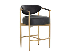 Sunpan Heloise Counter Stool - Elegant Faux Leather Design With Gold Stainless Steel For Modern Dining Spaces Black Faux Leather 111935