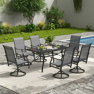 English Elm Outdoor Swivel Patio Dining Chairs Textilene Woven Set for Backyard Entertaining T3623P433695