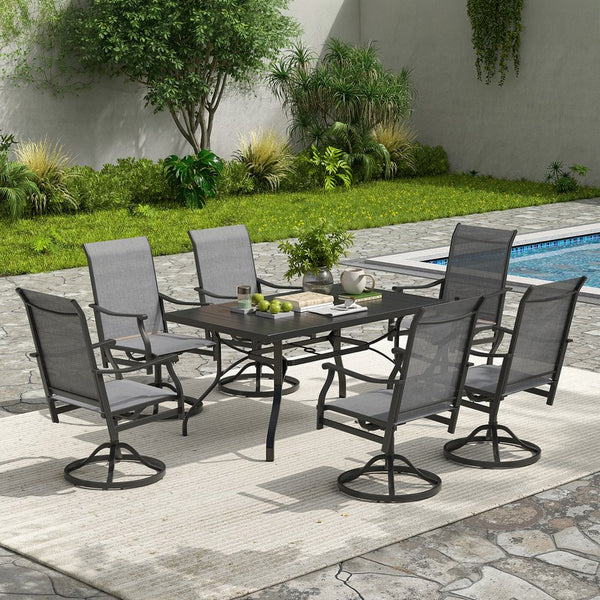 English Elm Outdoor Swivel Patio Dining Chairs Textilene Woven Set for Backyard Entertaining T3623P433695