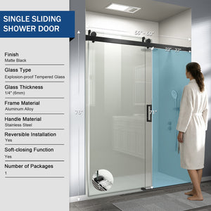 English Elm 56" Frameless Sliding Shower Door Tempered Glass Soft Close Brushed Nickel Hardware Matte Black W1573P198746