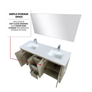 English Elm Rustic Acacia Double Bath Vanity With White Quartz Top, Chrome Faucet & 55" Mirror For Elegant Style B2731S01684-GIGA