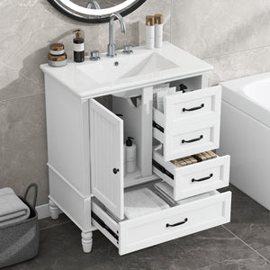 English Elm Christopher Knight Home® - 30" Bathroom Vanity with Ceramic Sink, Acacia & MDF Cabinet, Soft-Close Door & Drawers White N759P346895K