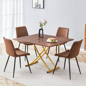 English Elm Table and Chair Set Adjustable Height Wood Grain Top Gold Legs Four Cushioned Seats W1151S04343