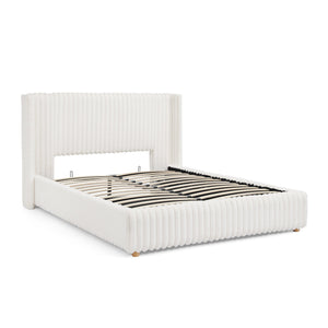 English Elm Queen Storage Bed Plush Ribbed Rabbit Fur Upholstery Gas Lift Platform Modern Luxury W1413S00181