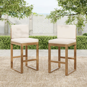 English Elm Christopher Knight Home® - Outdoor Acacia Wood Barstool set brings rustic-modern charm, durable solid wood, water-resistant cushions, easy assembly Light beige,Light Brown 43 L x 24.25 W x 11.5 H N776P285374L