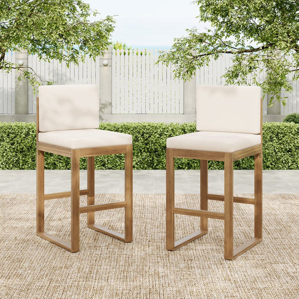 English Elm Christopher Knight Home® - Outdoor Acacia Wood Barstool set brings rustic-modern charm, durable solid wood, water-resistant cushions, easy assembly Light beige,Light Brown 43 L x 24.25 W x 11.5 H N776P285374L