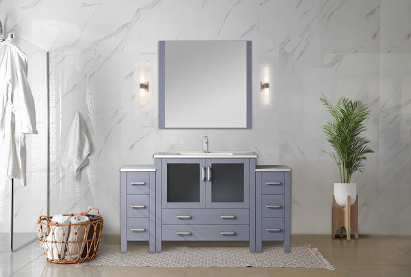 English Elm Volez Dark Grey 60" Single Bath Vanity with Side Cabinets, White Ceramic Top, Soft-Close Storage Durable B2731P337020