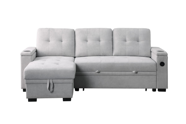 English Elm Ashlyn Sleeper Sectional with Storage Chaise Usb Charging Pocket Coil Woven Fabric B061S00950