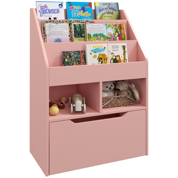 English Elm HOMCOM Kids Bookcase with Drawer & Anti-Tip Design, 3-Tier Shelf Organizer for Toys & Books Pink W2225P217324