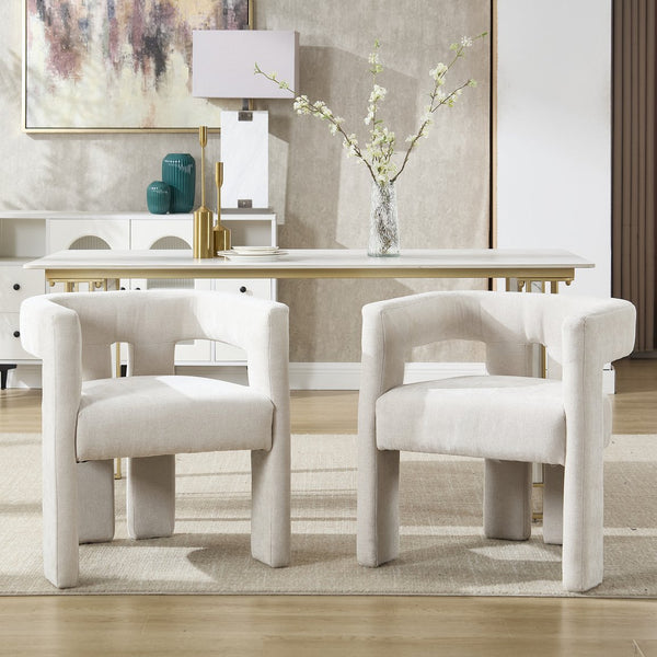 English Elm United We Win Chenille Barrel Accent Armchairs Set of Two for Living Room Dining Beige W1568P389268