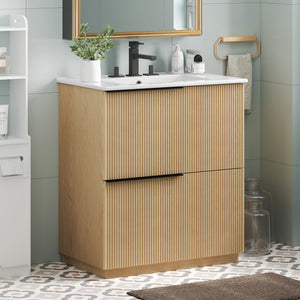 English Elm Christopher Knight Home® - 30" Bathroom Vanity With Ceramic Sink, Soft-Close Drawers & Fluted Natural Finish For Elegant Style N817P295760N