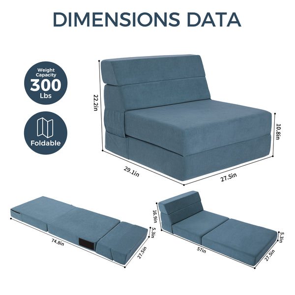 English Elm Folding Foam Floor Sofa Bed Convertible Sleeper with Adjustable Recliner for Small Spaces T5880P498062