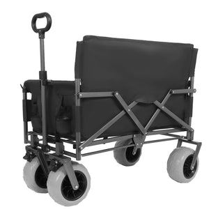 English Elm 3-in-1 Collapsible Wagon with Folding Tabletop Cup Holders All Terrain Beach Camping Black W2932P421326